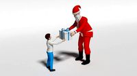 Low Poly Cartoon Santa Claus Giving a Gift to a Kid