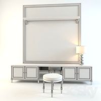 patina wall locker for TV and pouffe
