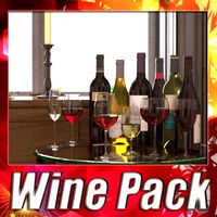 6 Wine Bottles and 6 Wine Glasses 3D Model