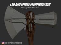 Thor Axe Stormbreaker. 3D model Orthographic Views. Templates
