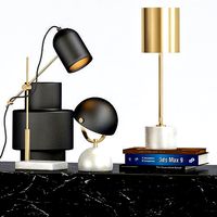 Lowe Table Lamp in White Marble Black Brass  Lamps