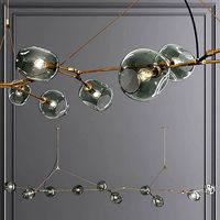 10-globe Branching Bubble Brushed Brass and Dark Green Glass