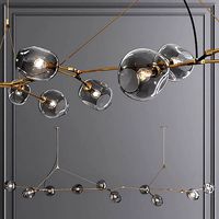10-globe Branching Bubble Brushed Brass and Gray Glass