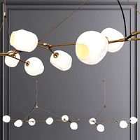 10-globe Branching Bubble Brushed Brass and White Glass