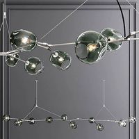 10-globe Branching Bubble Satin Nickel and Dark Green Glass