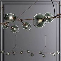 10-globe Branching Bubble Vintage Brass and Dark Green Glass