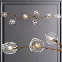 8-globe Branching Bubble Brushed Brass and Clear Glass
