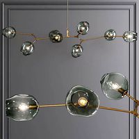 8-globe Branching Bubble Brushed Brass and Dark Green Glass