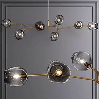 8-globe Branching Bubble Brushed Brass and Gray Glass