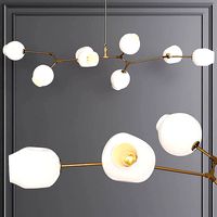 8-globe Branching Bubble Brushed Brass and White Glass