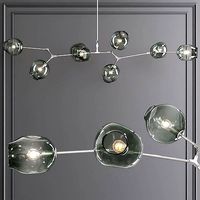 8-globe Branching Bubble Satin Nickel and Dark Green Glass