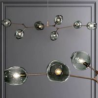 8-globe Branching Bubble Vintage Brass and Dark Green Glass