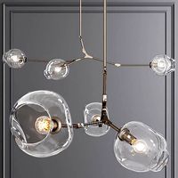 3-globe Branching Bubble Vintage Brass and Clear Glass