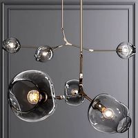 3-globe Branching Bubble Vintage Brass and Gray Glass