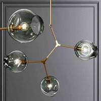 3-globe Branching Bubble Brushed Brass and Dark Green Glass