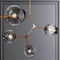 3-globe Branching Bubble Brushed Brass and Gray Glass