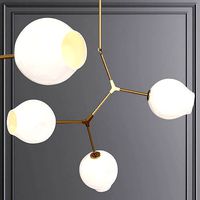 3-globe Branching Bubble Brushed Brass and White Glass