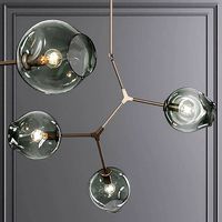 3-globe Branching Bubble Vintage Brass and Dark Green Glass