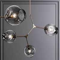 3-globe Branching Bubble Vintage Brass and Gray Glass