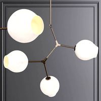 3-globe Branching Bubble Vintage Brass and White Glass
