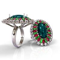 Classic Cabochon Ring and Precious Stones | 3D