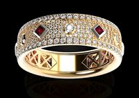 Stylish womens engagement ring with precious stones 489 | 3D