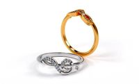 treble clef shape gold ring with diamonds | 3D