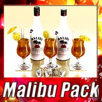 Malibu Bottle Cocktail and Shot Glass Collection 3D Model