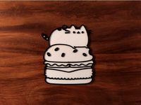 Pusheen (on hamburger) Keychain