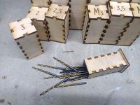 Laser Cut wood drill boxes sorting system