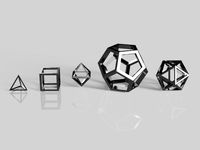 5 Platonic Solids (Solid and Wireframe)