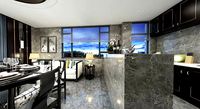 Full detailed Living room hall with kitchen interior scen