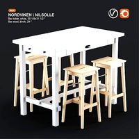 NORDVIKEN bar table and NILSOLLE bar stool white and birch