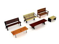 low-poly 3D model benches