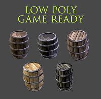 5 Barrels Pack - Game Ready Low Poly