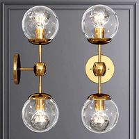 Modo Sconce 2 Globes Brushed Brass and Clear Glass