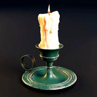 Melted candle and rustic candle holder