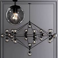 Modo 8 Sided Chandelier 27 Globes Black and Gray Glass