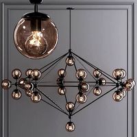 Modo 8 Sided Chandelier 27 Globes Black and Smoke Glass