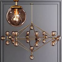 Modo 8 Sided Chandelier 27 Globes Brushed Brass and Smoke Glass
