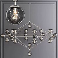 Modo 8 Sided Chandelier 27 Globes Nickel and Gray Glass
