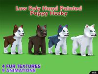 Low Poly Hand Painted Puppy Husky