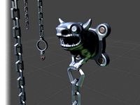 Gargoyle with chains, shackles and padlock.