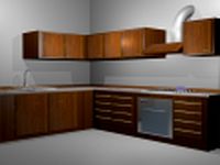 Kitchen with fire on cooktop and water 3D Model
