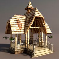 Wooden French Gazebo Low Poly