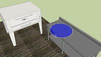 Blodget oven, 3-foot pizza pan and 6 poled worktable on floor