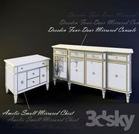 Console Dresden Four-Door Mirrored Console, curbstone Amelie Small Mirrored Chest