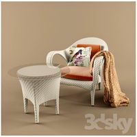 Wicker chair and table.