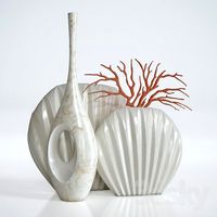 decorative set (3 vases and coral)
