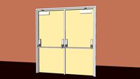 Commercial Wood Double Door (Type 1 Frame) - 36 in /w Door Closer and Pushbar Opener - Style 3